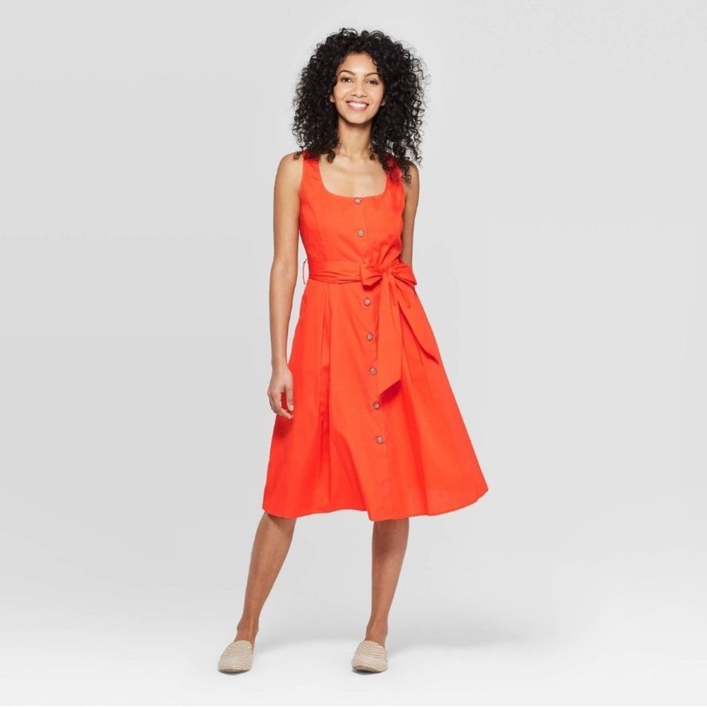A New Day Orange Sleeveless Button-Front Midi Dress Size 4